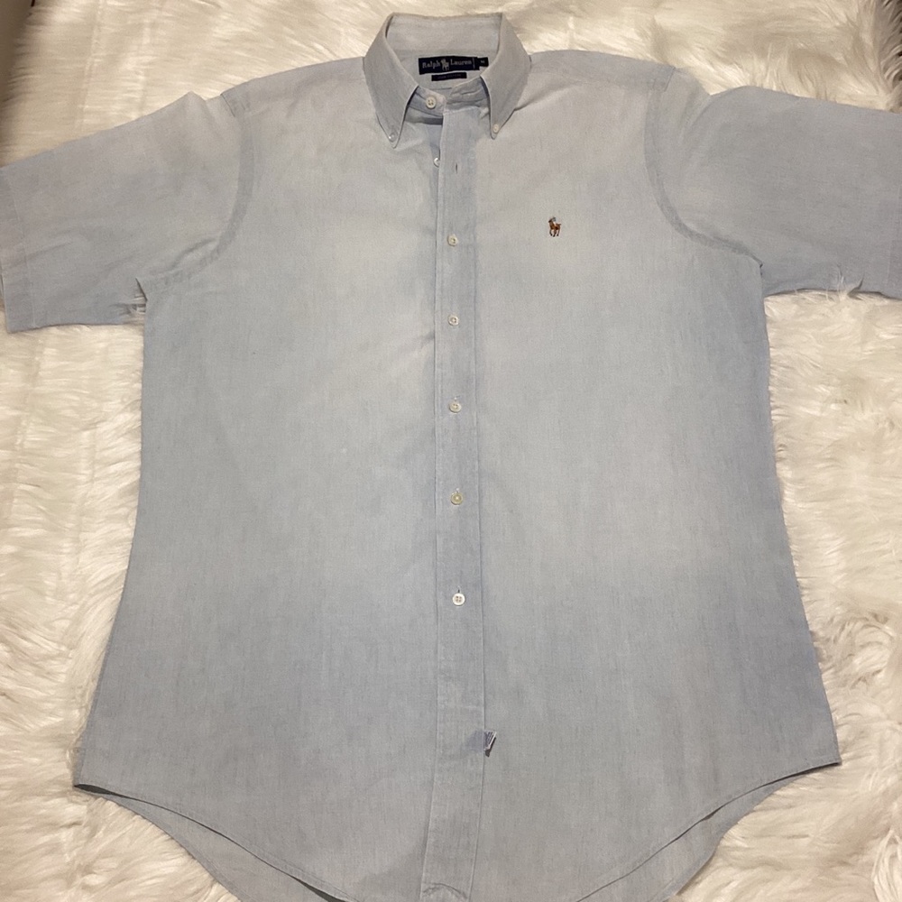 Ralph Lauren Men’s Faded Blue Button Down Short Sleeve Collared Shirt 👕